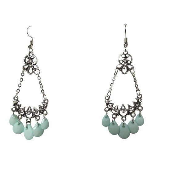 Boho Turquoise Silver Tone Dangle Earrings Southwest Womens Costume Jewelry - Picture 1 of 3